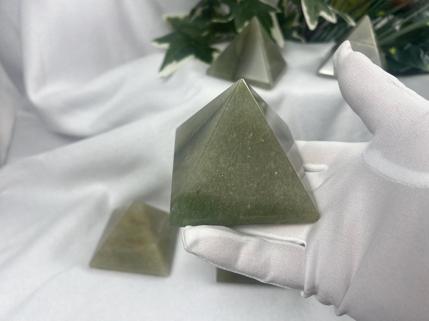 Beautiful Indian Green Aventurine Natural Pyramid Smooth Polished Carved Crystal Worry Anxiety Distraction Meditation Christmas Xmas Decor