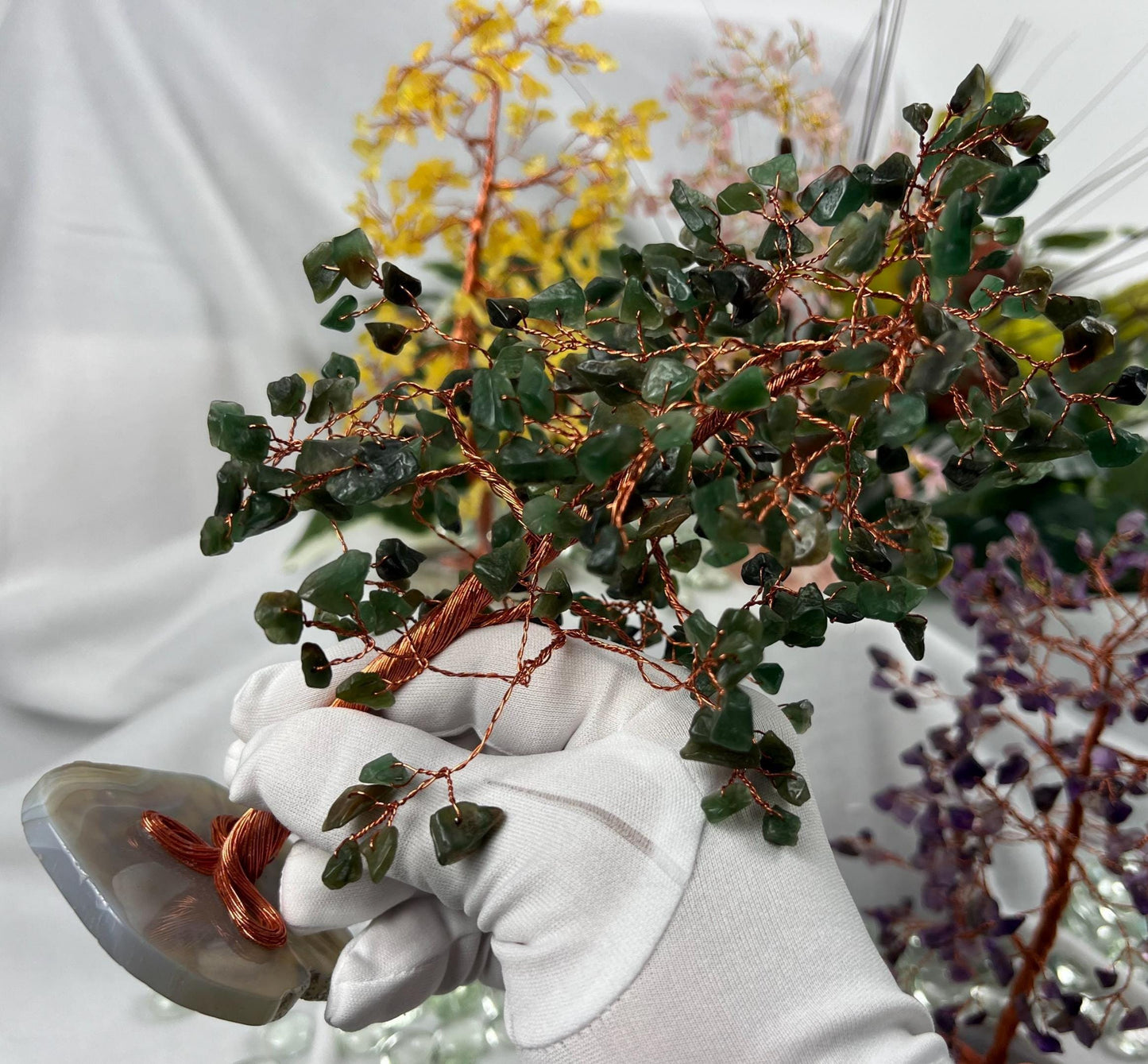 Crystal Confetti Trees Sun Catcher Home Decor Resin Trunk Stone Chips Smooth Anxiety Polished Rock Tumbled Pocket Worry Palm Home Focus Gift