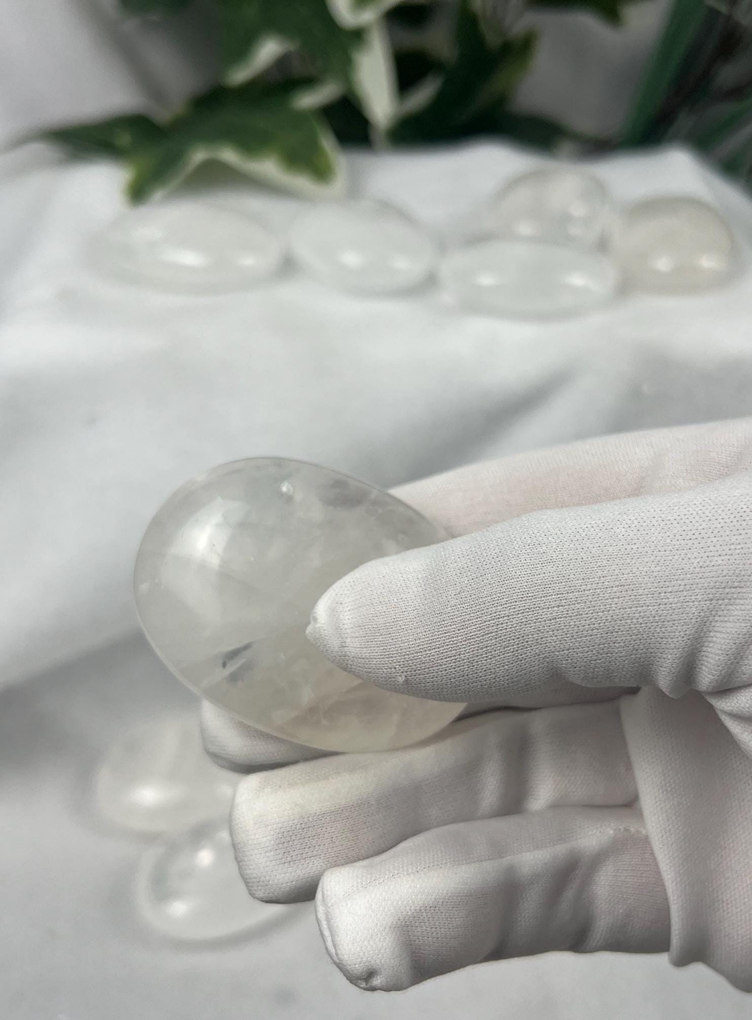 Indian Clear Quartz Natural Palm Stone Smooth Polished Carved Crystal for Distraction Worry Anxiety Home Decor Meditation Christmas Gift