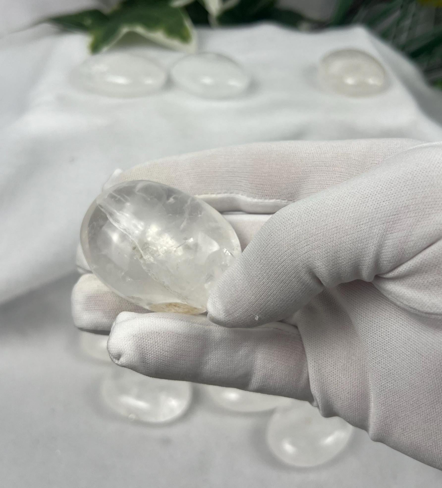 Indian Clear Quartz Natural Palm Stone Smooth Polished Carved Crystal for Distraction Worry Anxiety Home Decor Meditation Christmas Gift