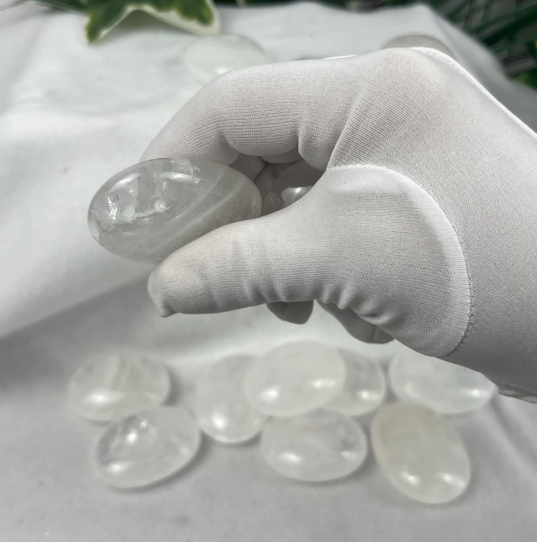 Indian Clear Quartz Natural Palm Stone Smooth Polished Carved Crystal for Distraction Worry Anxiety Home Decor Meditation Christmas Gift