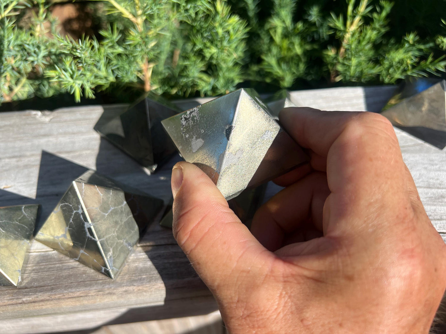 Beautiful Iron Pyrite Natural Pyramid Smooth Polished Carved Crystal Worry Anxiety Distraction Meditation Christmas Xmas Decor Jewelry Gift