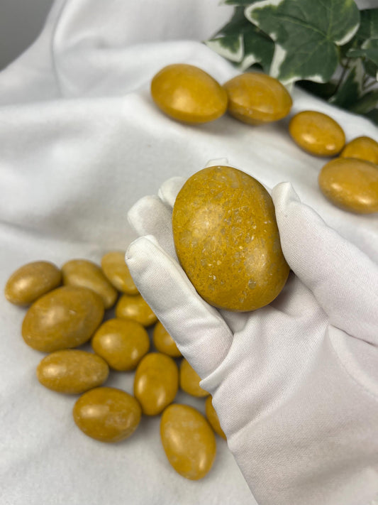 Lemon Jade Natural Large Palm Stone Polished Carved Crystal Distraction Anxiety Christmas Holiday Decor Xmas Birthday Gift Birthday Worry