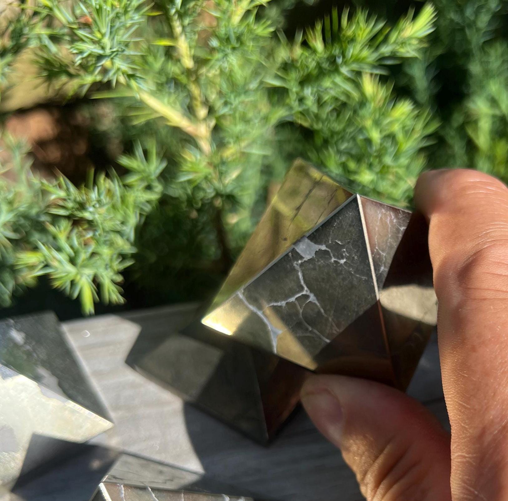 Beautiful Iron Pyrite Natural Pyramid Smooth Polished Carved Crystal Worry Anxiety Distraction Meditation Christmas Xmas Decor Jewelry Gift