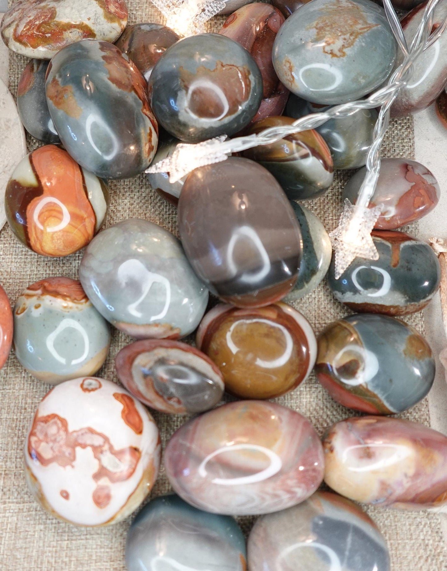 Polychrome Jasper Natural Palm Stone Smooth Polished Carved Crystal for Home Decor Christmas Xmas Gift Garden Calm Anxiety Meditation