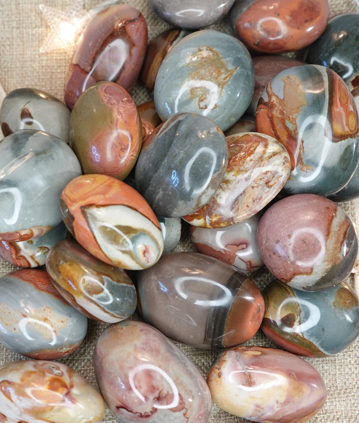 Polychrome Jasper Natural Palm Stone Smooth Polished Carved Crystal for Home Decor Christmas Xmas Gift Garden Calm Anxiety Meditation