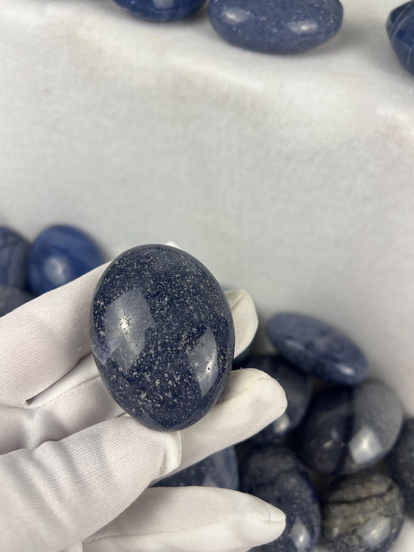 Blue Aventurine Natural Palm Stone Smooth Polished Carved Crystal for Distraction from Anxiety or Worry Home Decor Holiday Xmas