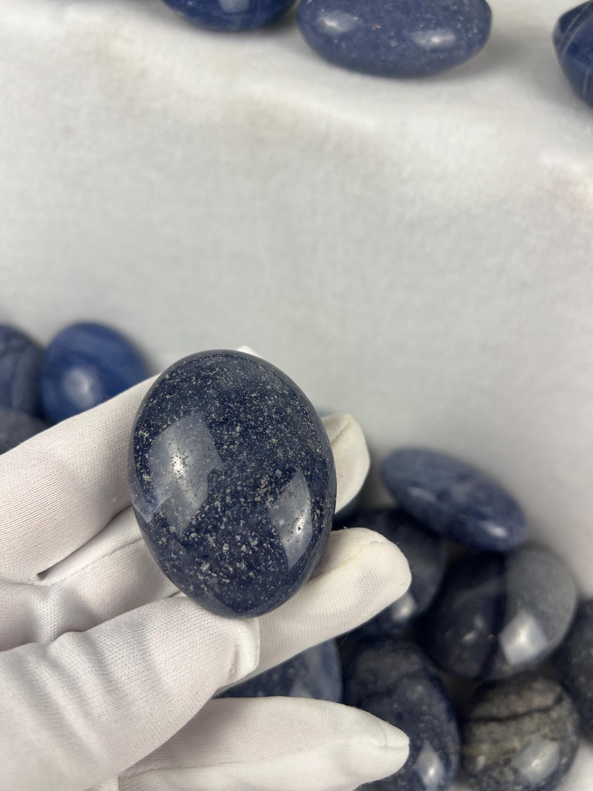 Blue Aventurine Natural Palm Stone Smooth Polished Carved Crystal for Distraction from Anxiety or Worry Home Decor Holiday Xmas