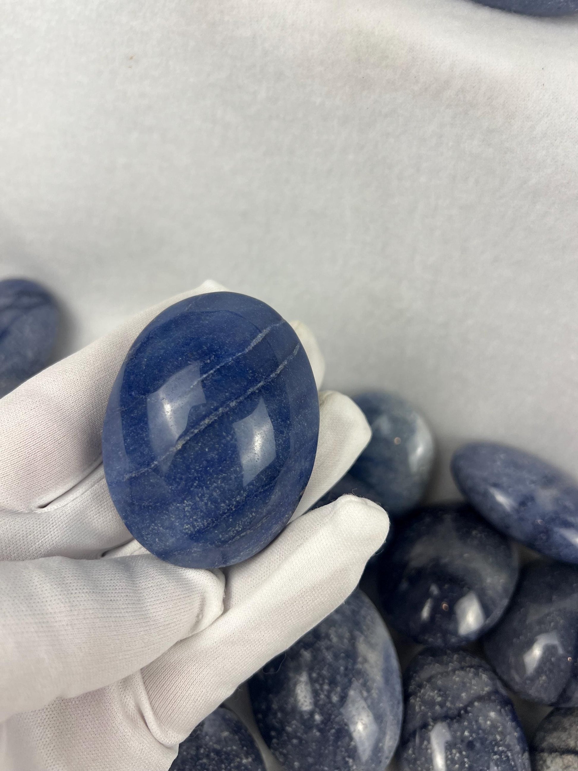 Blue Aventurine Natural Palm Stone Smooth Polished Carved Crystal for Distraction from Anxiety or Worry Home Decor Holiday Xmas