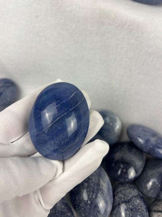 Blue Aventurine Natural Palm Stone Smooth Polished Carved Crystal for Distraction from Anxiety or Worry Home Decor Holiday Xmas