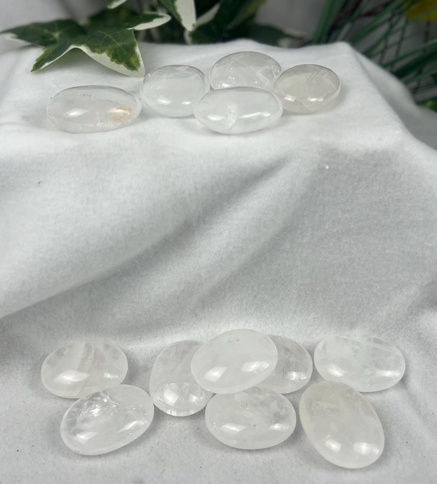 Indian Clear Quartz Natural Palm Stone Smooth Polished Carved Crystal for Distraction Worry Anxiety Home Decor Meditation Christmas Gift