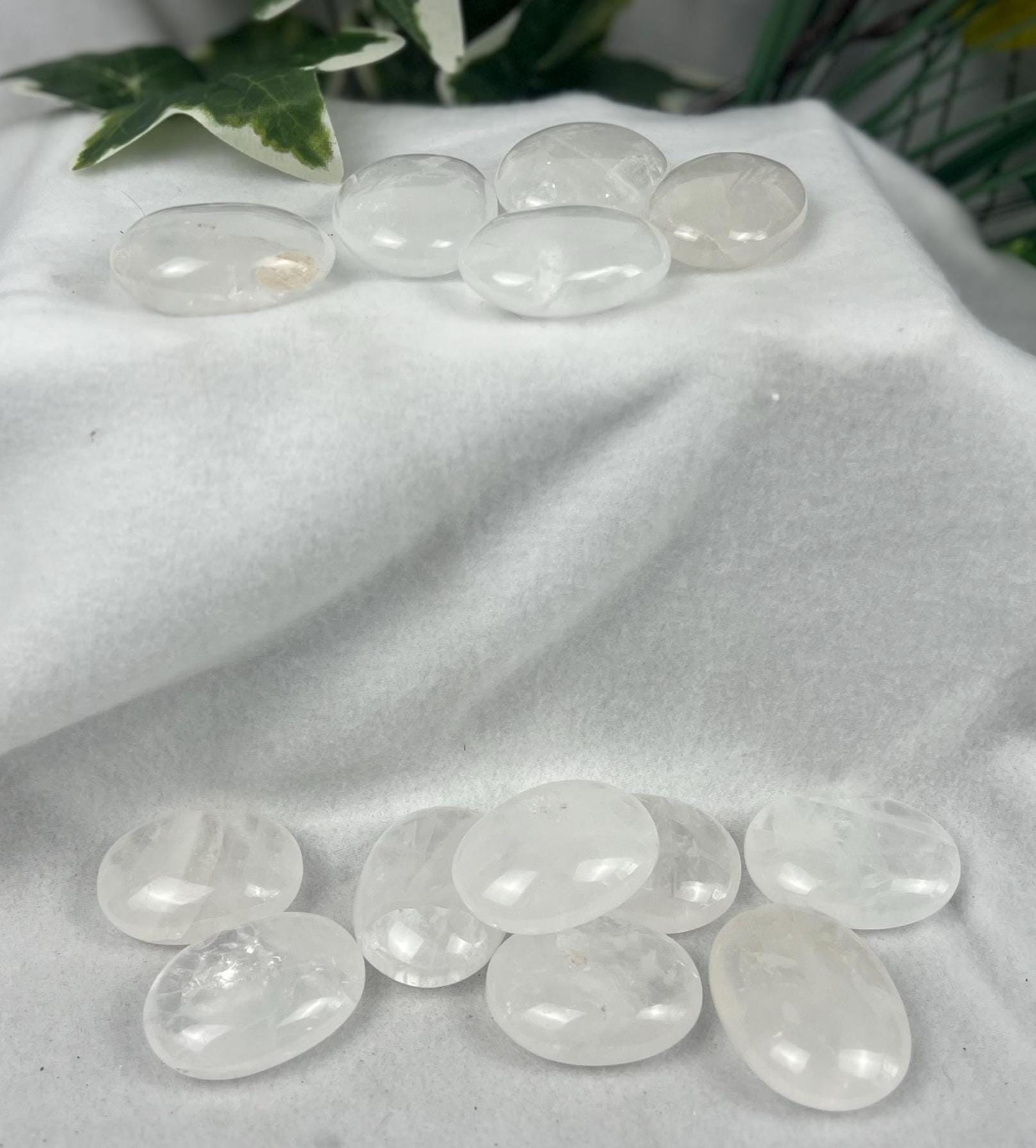 Indian Clear Quartz Natural Palm Stone Smooth Polished Carved Crystal for Distraction Worry Anxiety Home Decor Meditation Christmas Gift