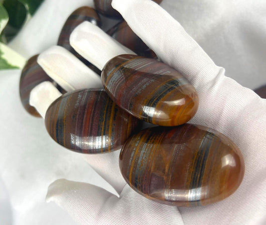 Iron Tiger Eye Tiger Iron Natural Palm Stone Smooth Polished Carved Crystal Distraction Pocket Worry Anxiety Home Decor Gift Xmas Christmas