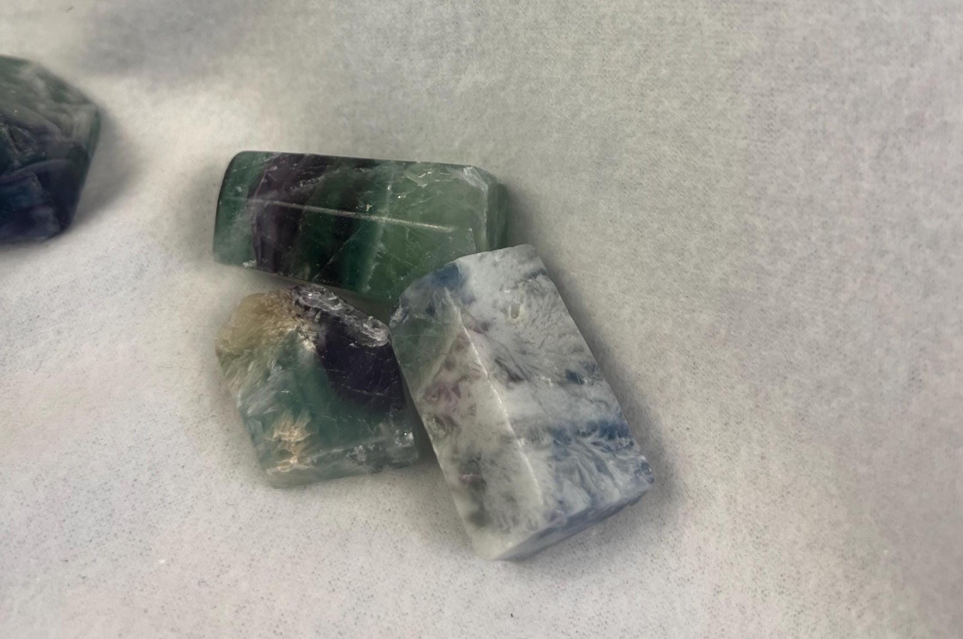 Frosted Rainbow Fluorite Natural Free Form Stones Smooth Polished Carved Crystal for Distraction Anxiety or Worry Home Decor Holiday Xmas