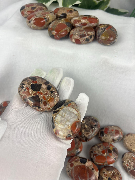 Peculiar Ontario Pudding Stone Natural Palm Stone Smooth Polished Carved Crystal Distraction Home Decor Anxiety Worry Christmas Xmas Gift