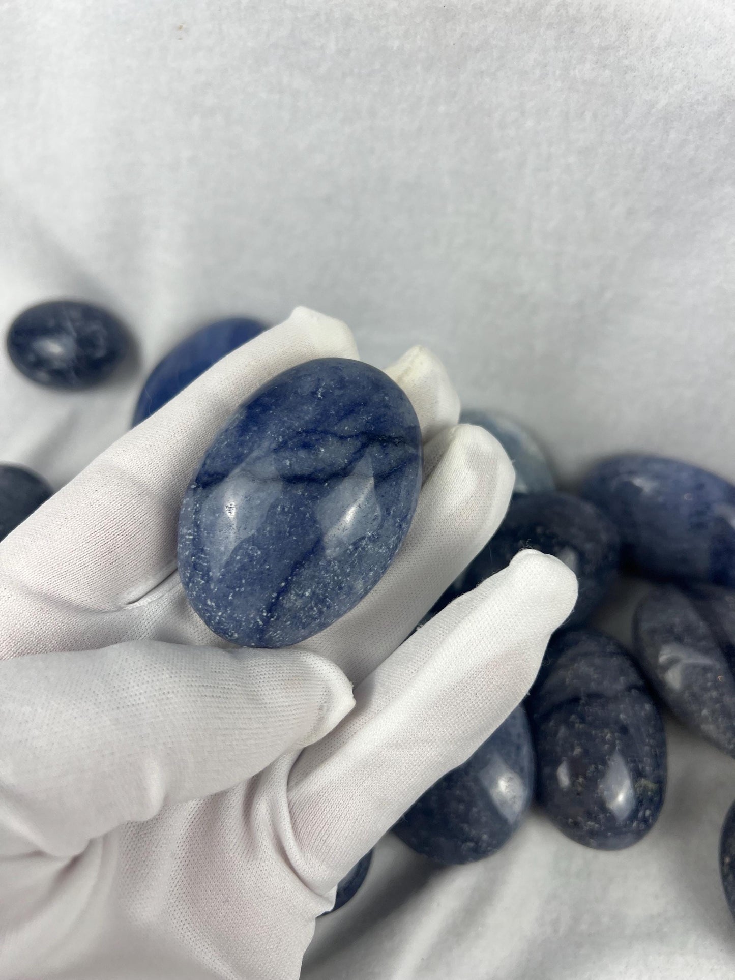 Blue Aventurine Natural Palm Stone Smooth Polished Carved Crystal for Distraction from Anxiety or Worry Home Decor Holiday Xmas