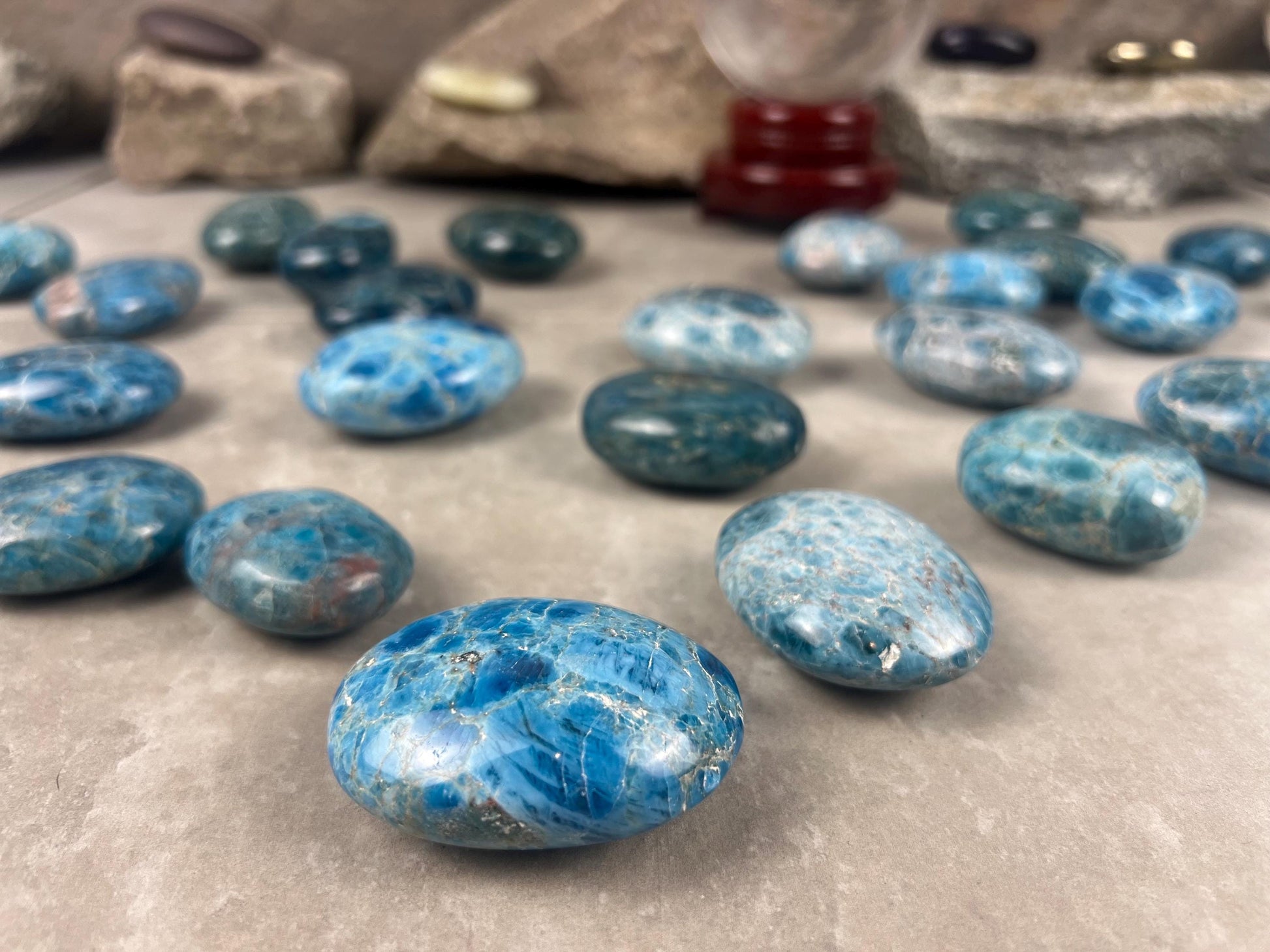 Antsirabe Madagascan Blue Apatite Palm Stone Polished Worry Stone, Pocket Crystal Christmas Birthday Gift Pocket Stone