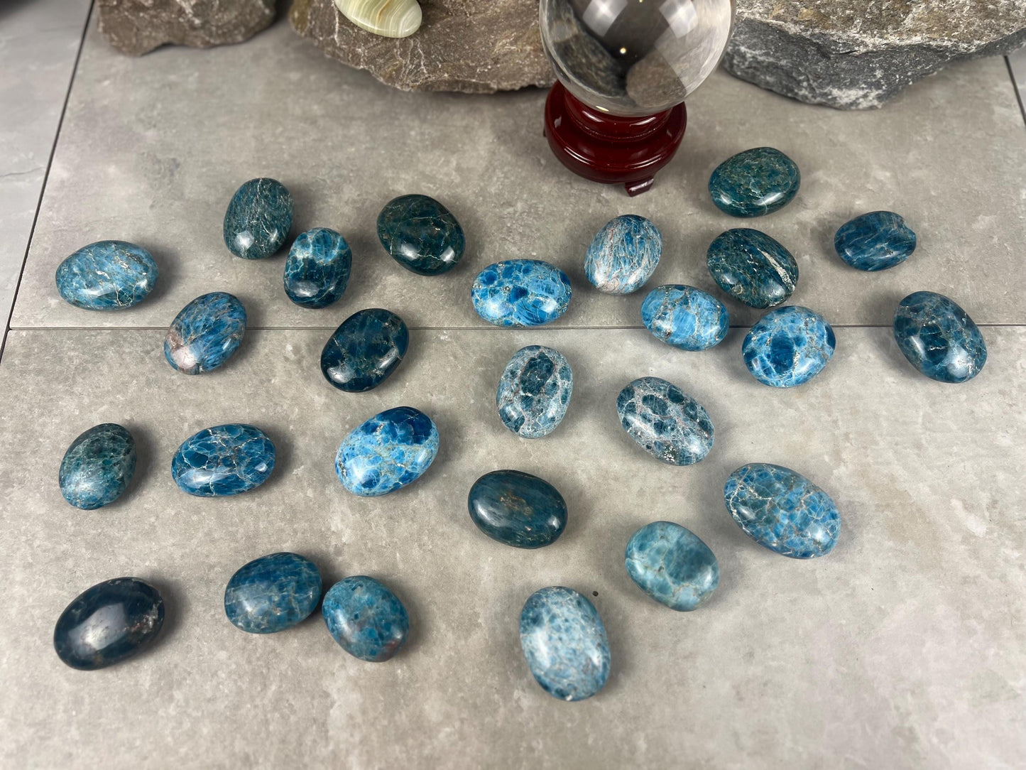 Antsirabe Madagascan Blue Apatite Palm Stone Polished Worry Stone, Pocket Crystal Christmas Birthday Gift Pocket Stone