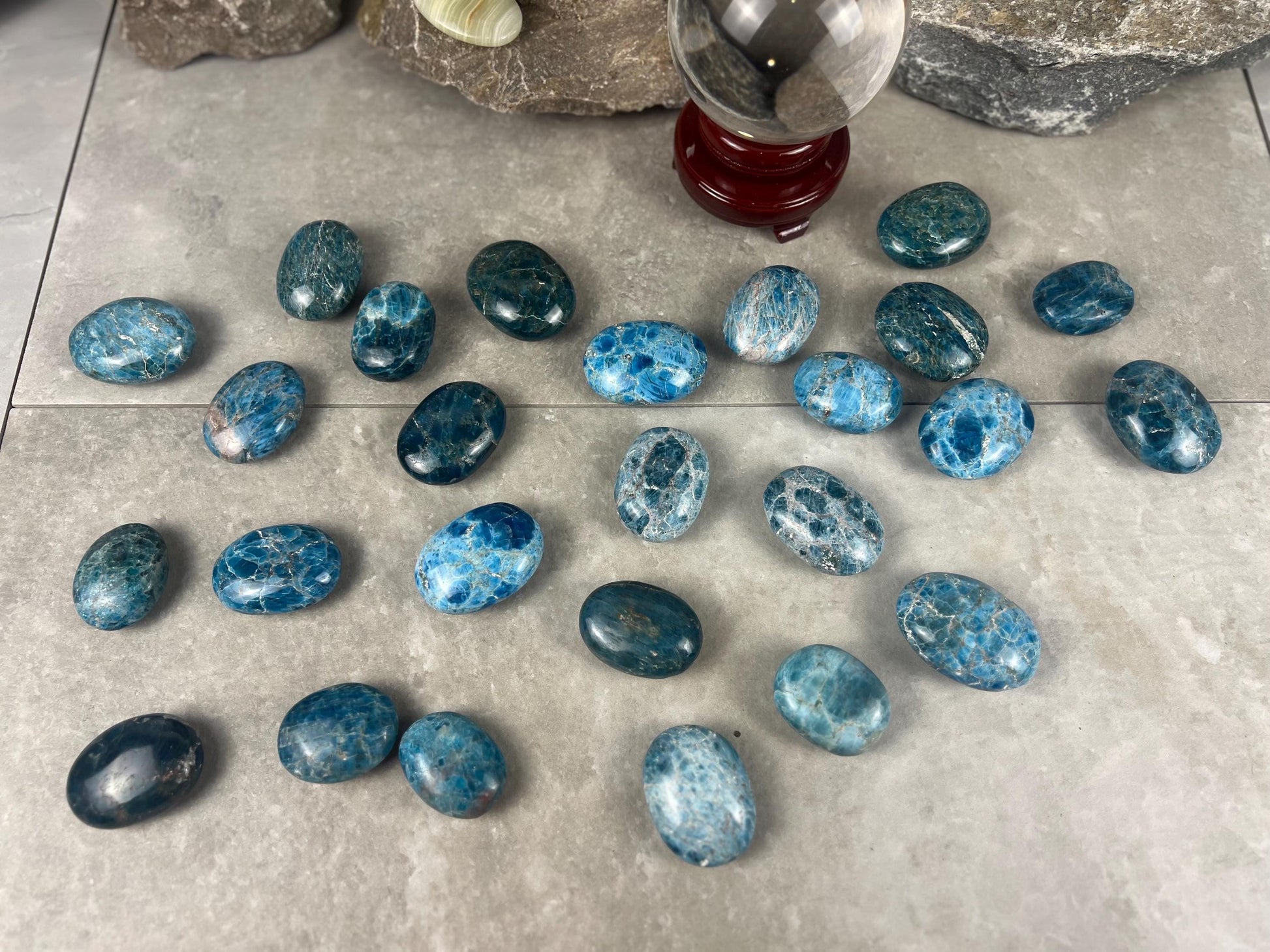 Antsirabe Madagascan Blue Apatite Palm Stone Polished Worry Stone, Pocket Crystal Christmas Birthday Gift Pocket Stone