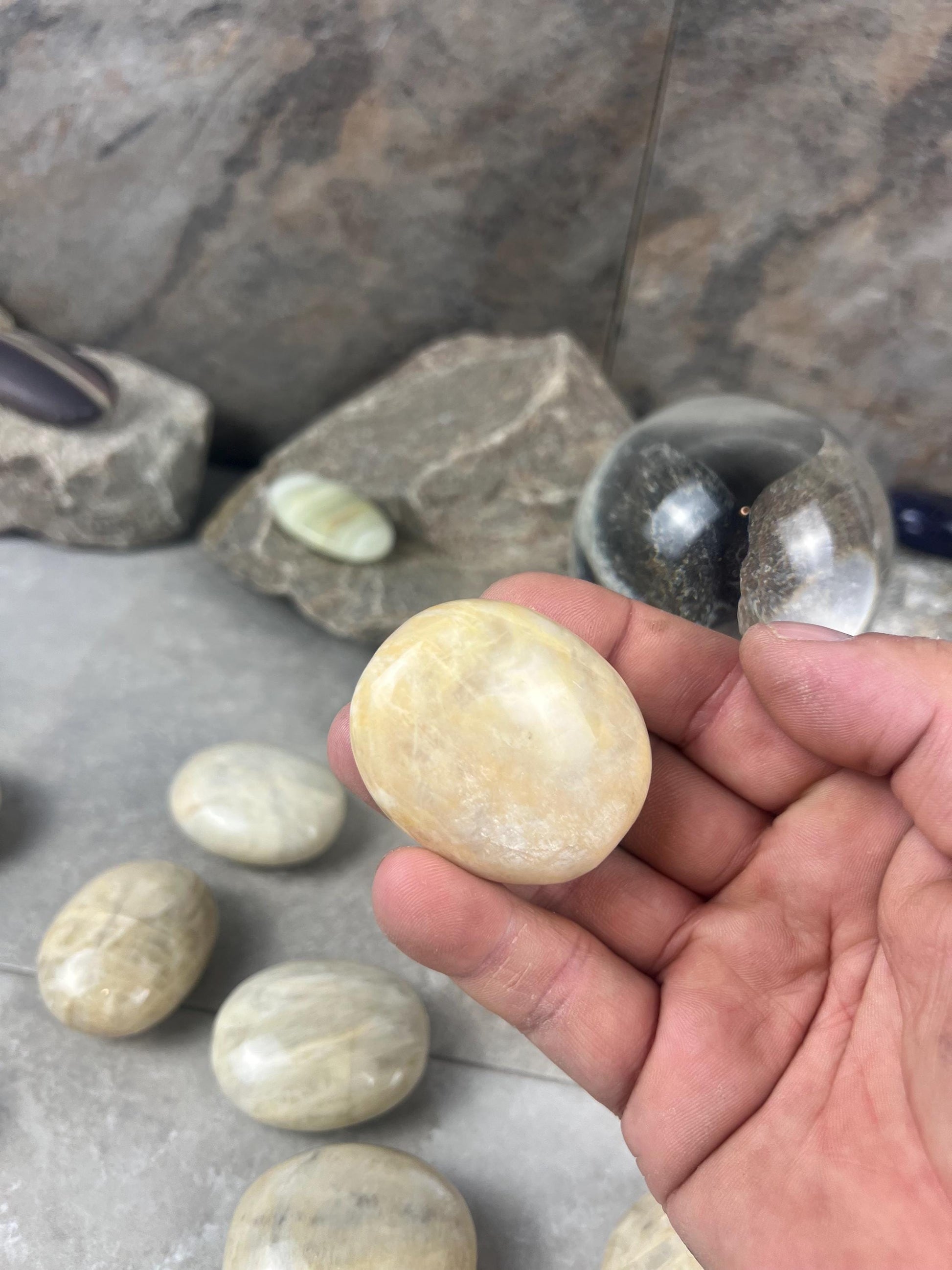 Sri Lanka Cream Moonstone Palm Stone Polished Carved Crystal Home Decor Distraction Worry Stress Anxiety Palm Pocket Christmas Xmas Gift