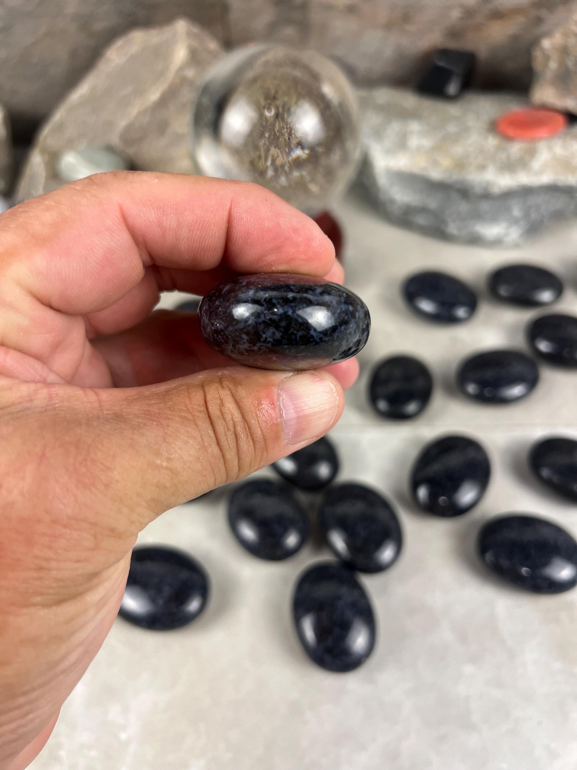 Madagascan Mystic Merlinite Indigo Gabbro Polished Worry Stone, Meditation Decor