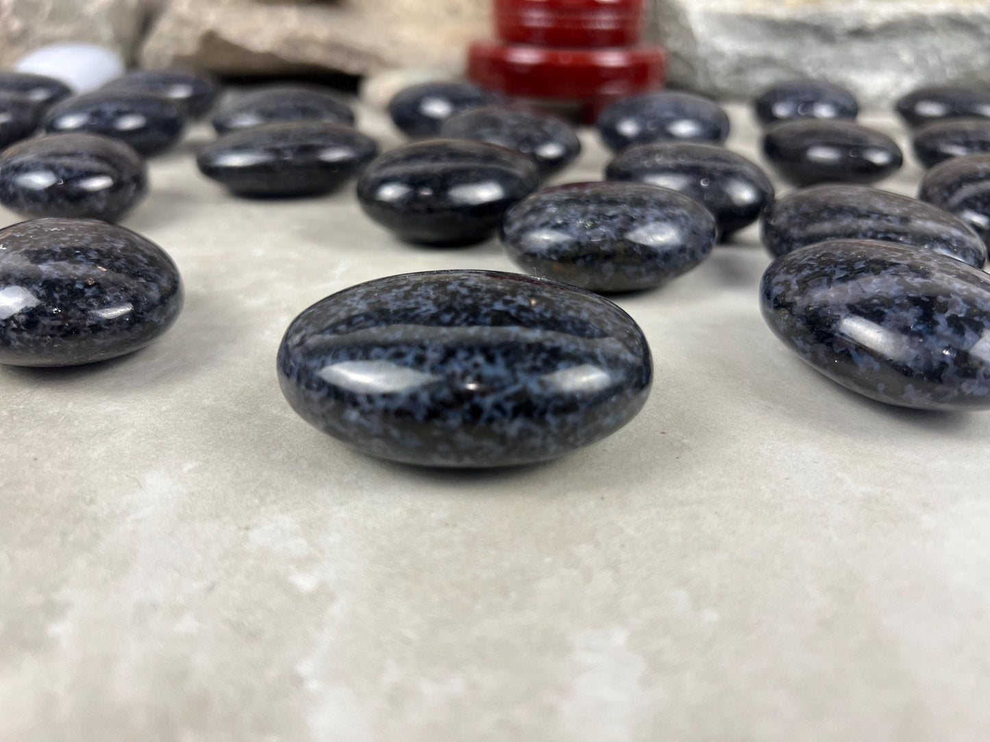 Madagascan Mystic Merlinite Indigo Gabbro Polished Worry Stone, Meditation Decor