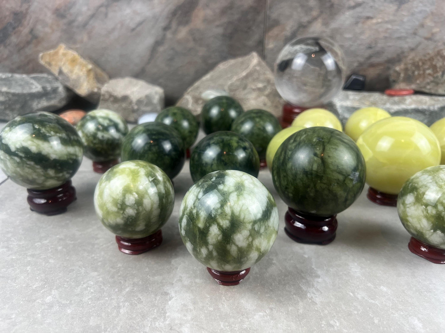 Nephrite, Imperial, and Lemon Jade Spheres: Reflective Home Decor