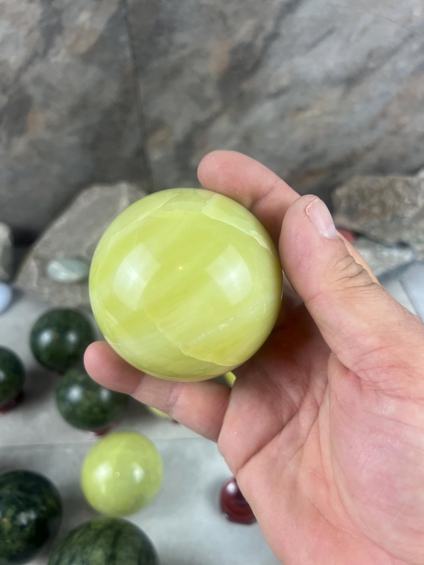 Nephrite, Imperial, and Lemon Jade Spheres: Reflective Home Decor