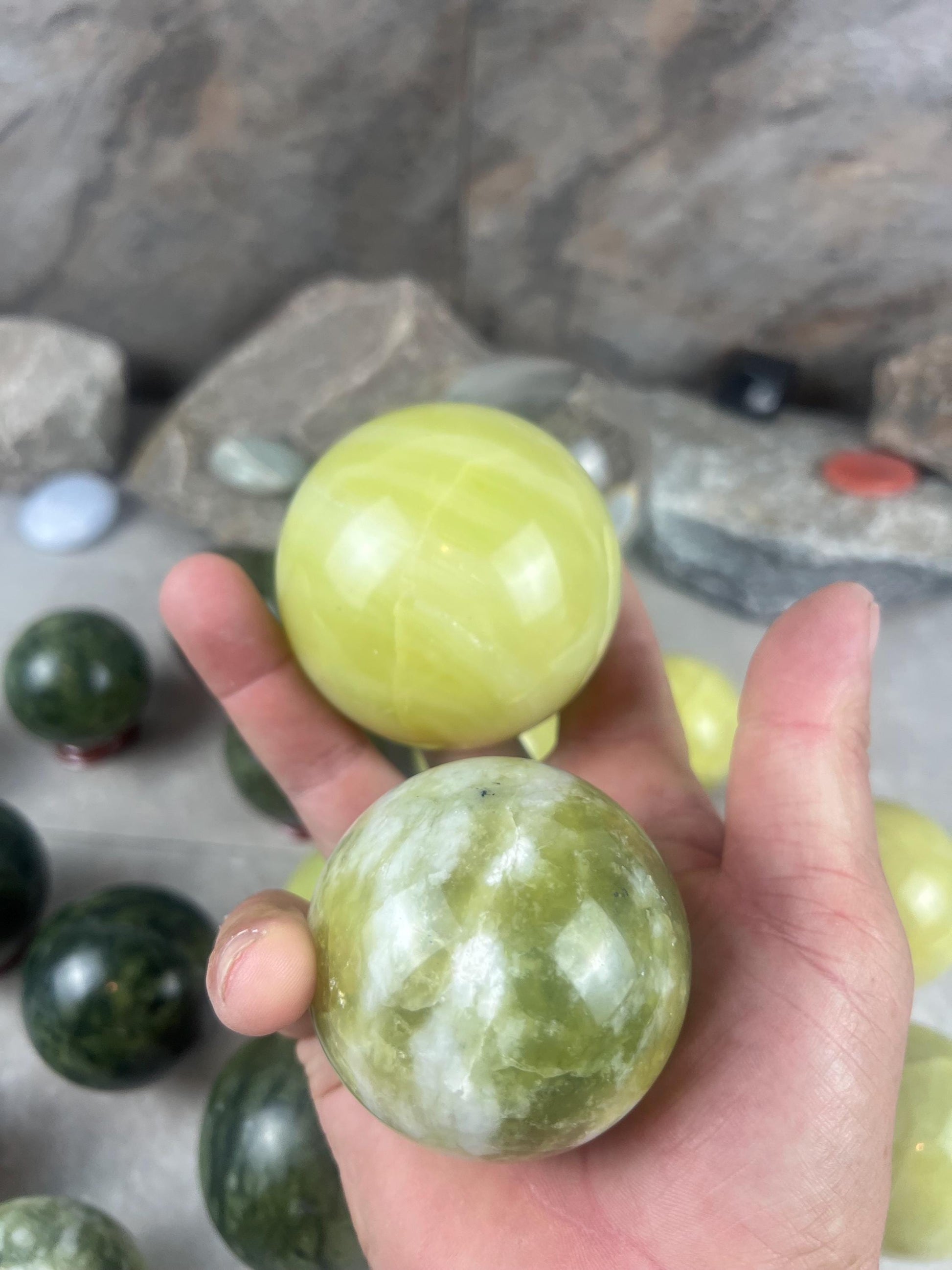 Nephrite, Imperial, and Lemon Jade Spheres: Reflective Home Decor