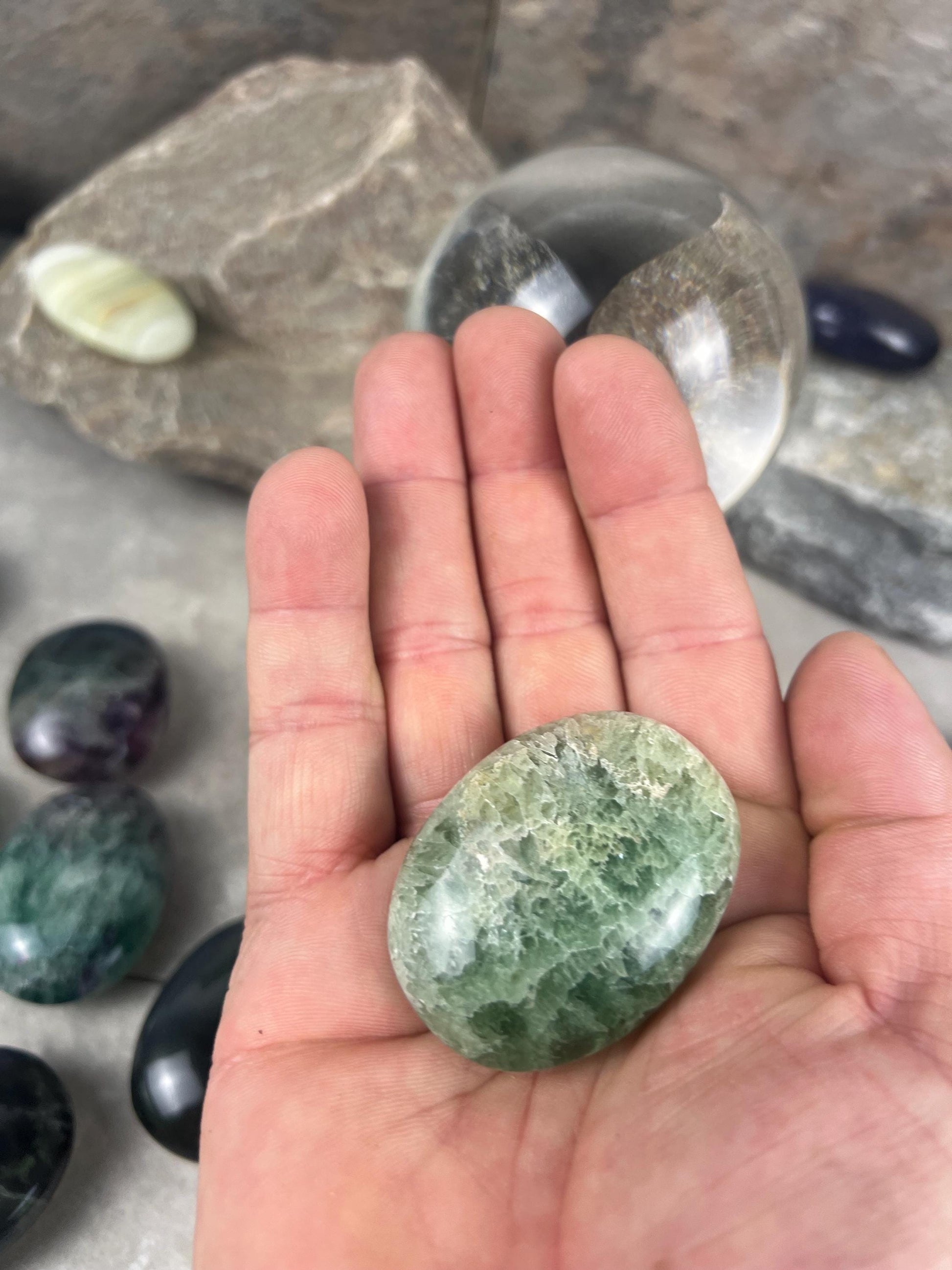 Rainbow Fluorite Palm Stone: Polished Crystal for Anxiety Relief