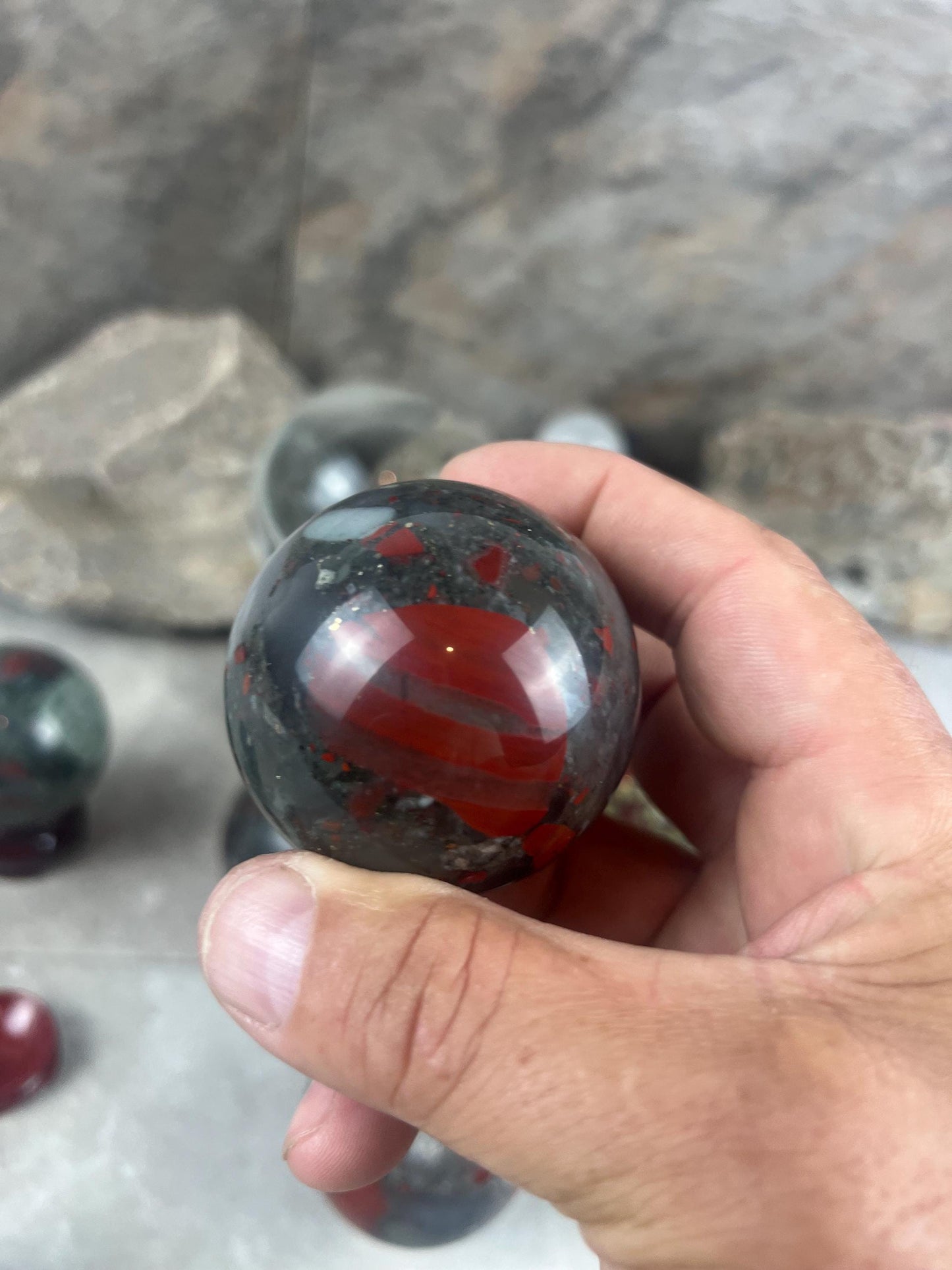 Dragons Blood and Bloodstone highly polished Spheres Reflective Home Decor, Focus Aid