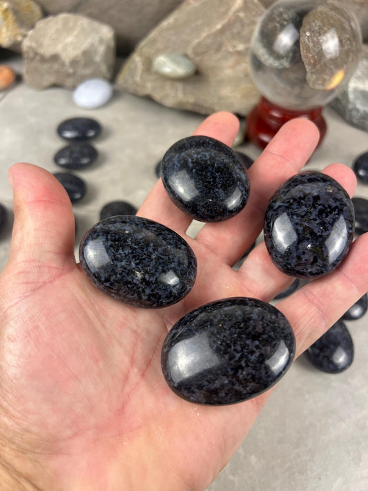 Madagascan Mystic Merlinite Indigo Gabbro Polished Worry Stone, Meditation Decor