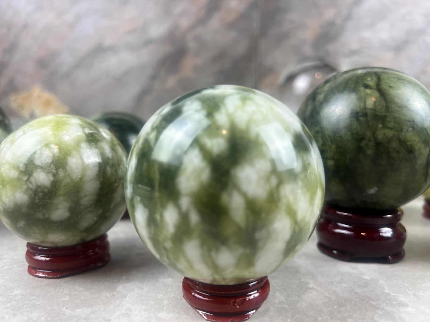 Nephrite, Imperial, and Lemon Jade Spheres: Reflective Home Decor