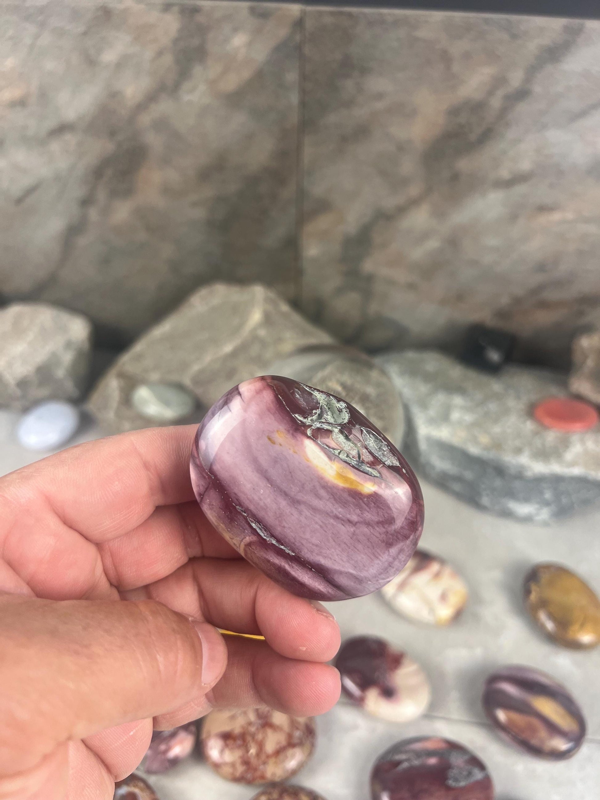 Mooka Creek Mookaite Jasper Palm Stone: Polished Worry Stone, Chakra Healing