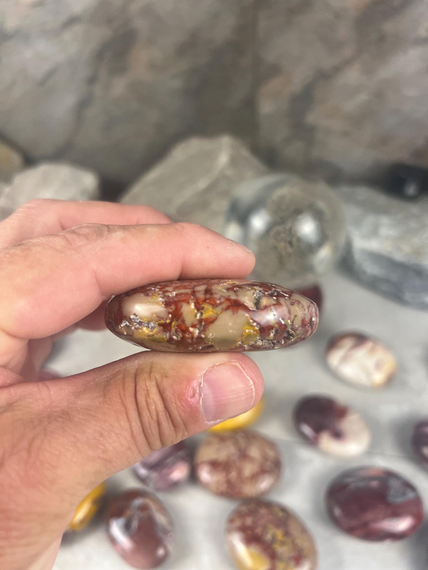 Mooka Creek Mookaite Jasper Palm Stone: Polished Worry Stone, Chakra Healing