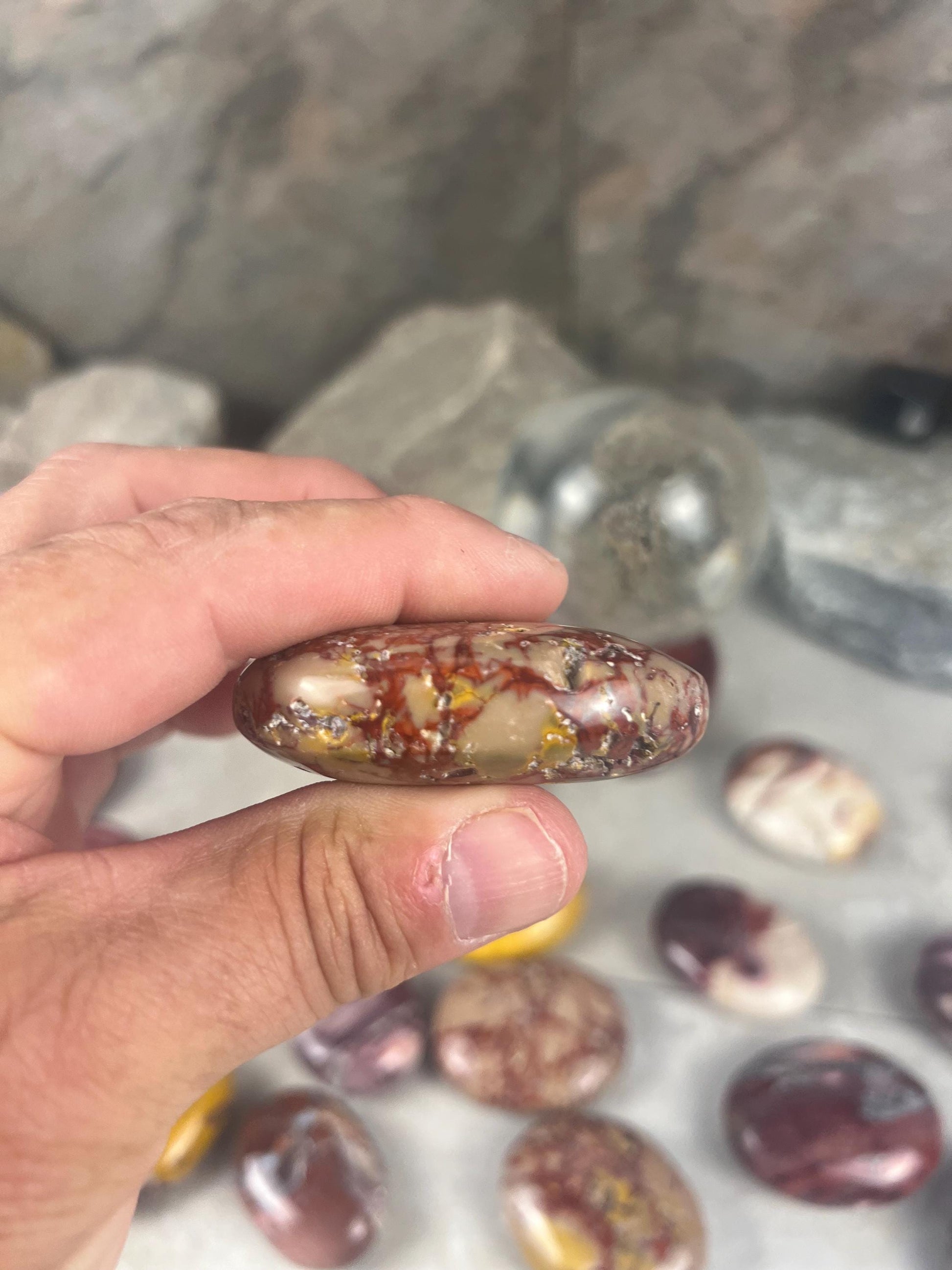 Mooka Creek Mookaite Jasper Palm Stone: Polished Worry Stone, Chakra Healing