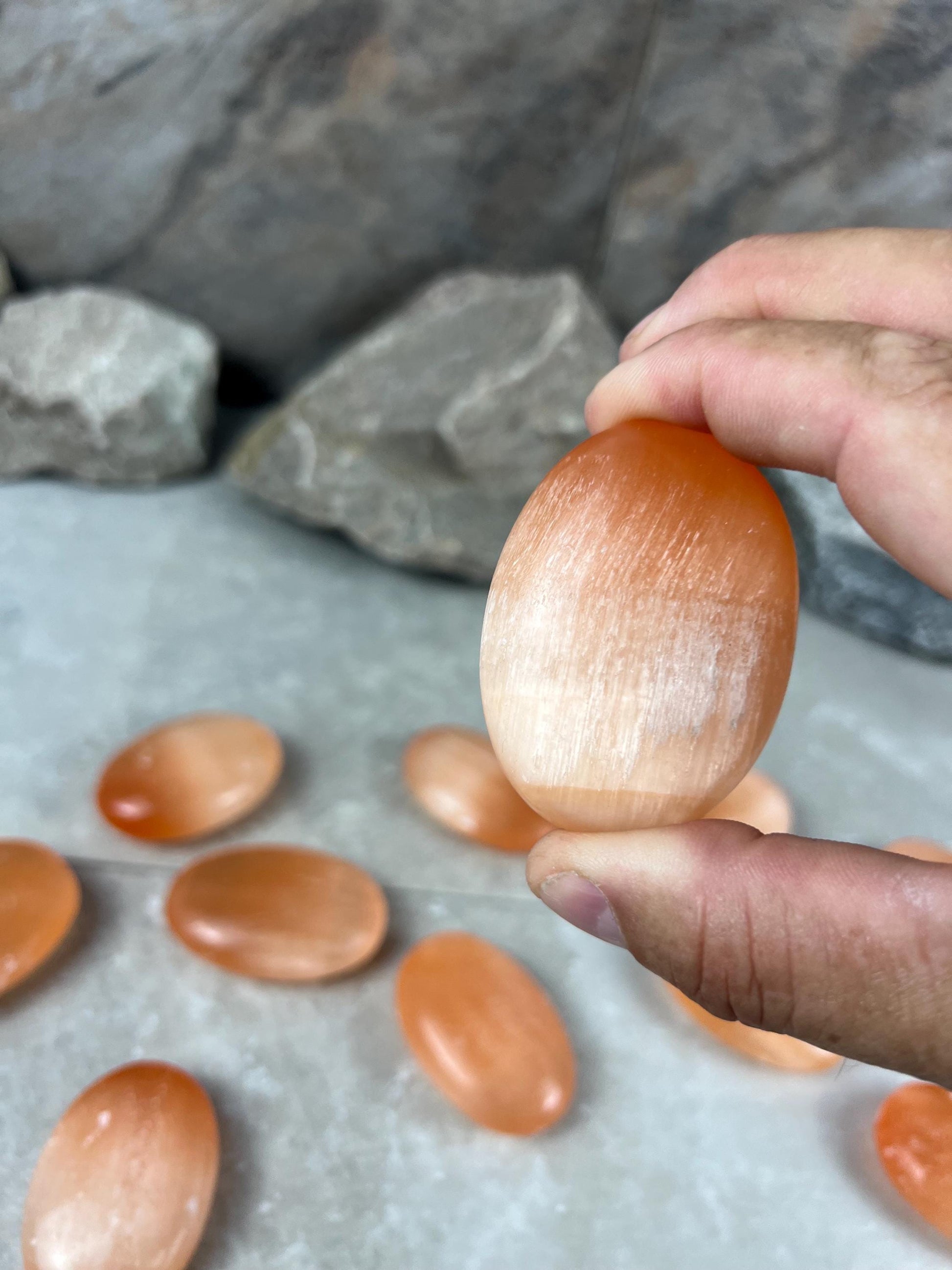 Turkish Mandarin Orange Selenite Palm Stone: Natural Crystal for Anxiety Relief