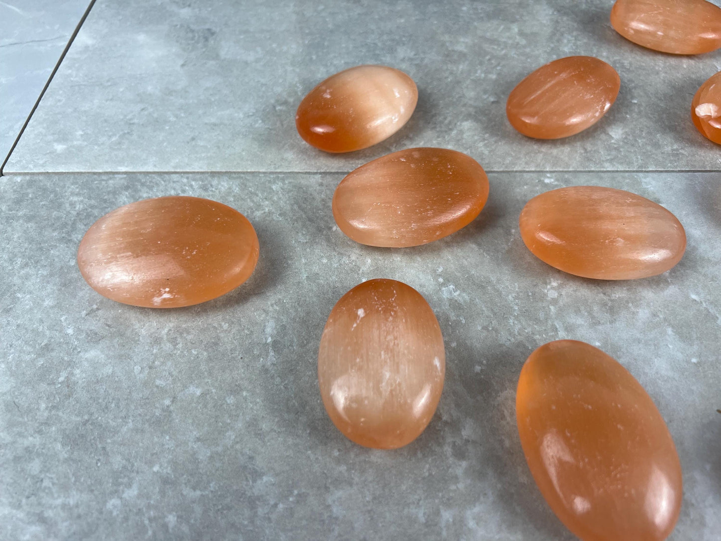 Turkish Mandarin Orange Selenite Palm Stone: Natural Crystal for Anxiety Relief
