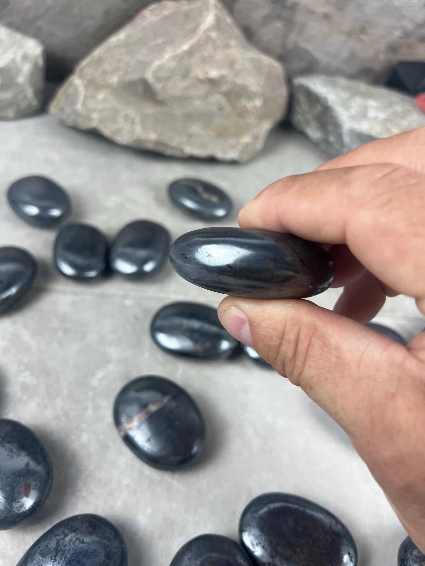Egyptian Polished Hematite Palm Stone: Anxiety Worry Meditation Decor