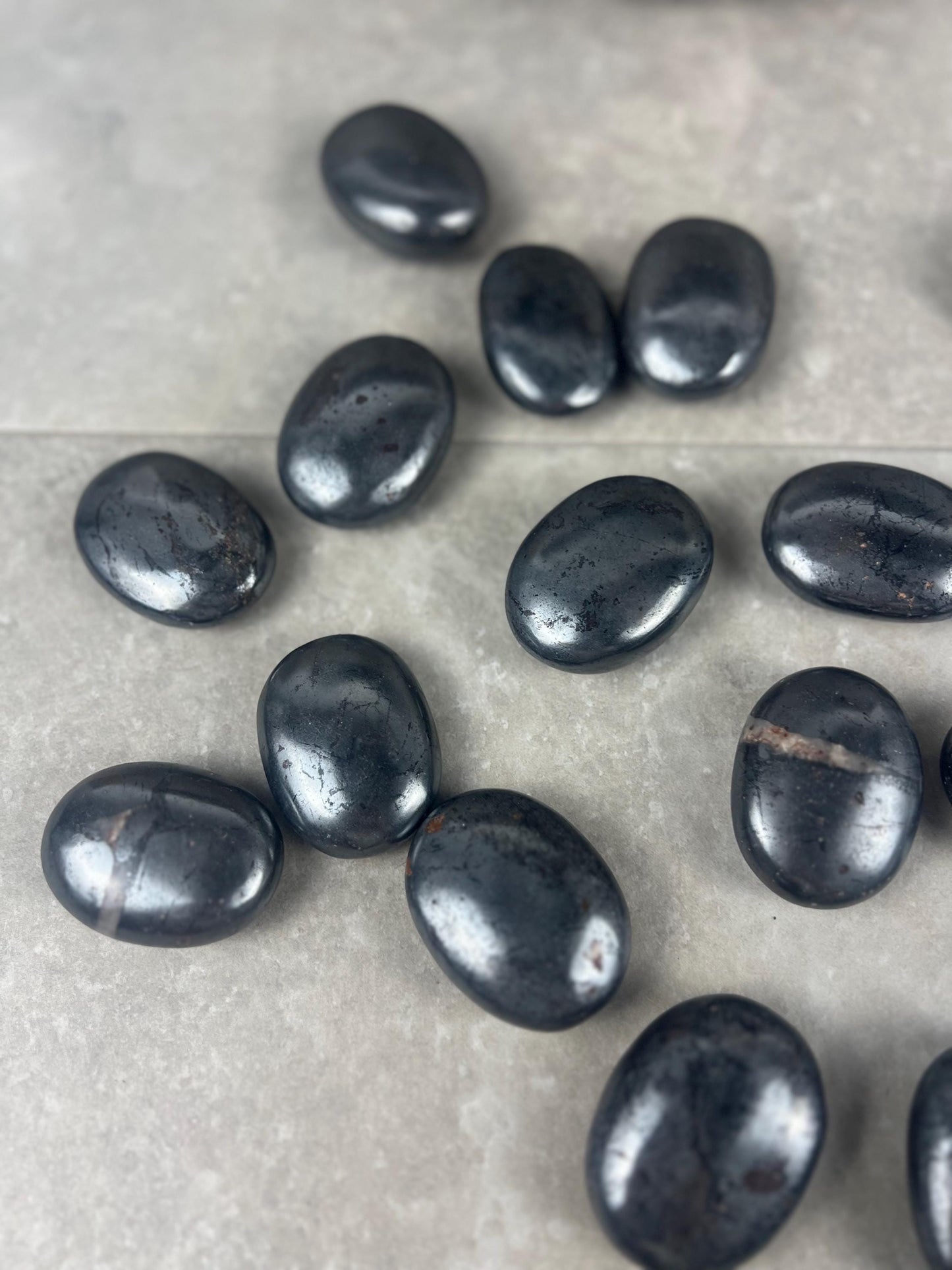 Egyptian Polished Hematite Palm Stone: Anxiety Worry Meditation Decor