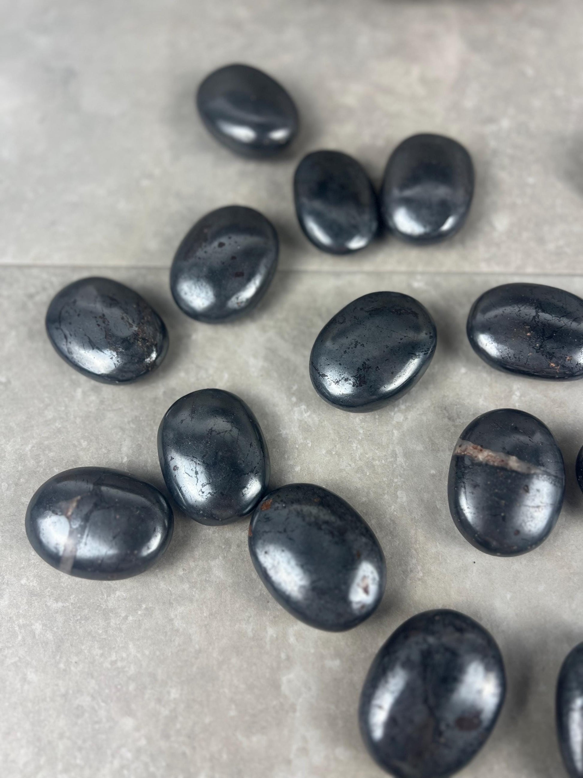 Egyptian Polished Hematite Palm Stone: Anxiety Worry Meditation Decor