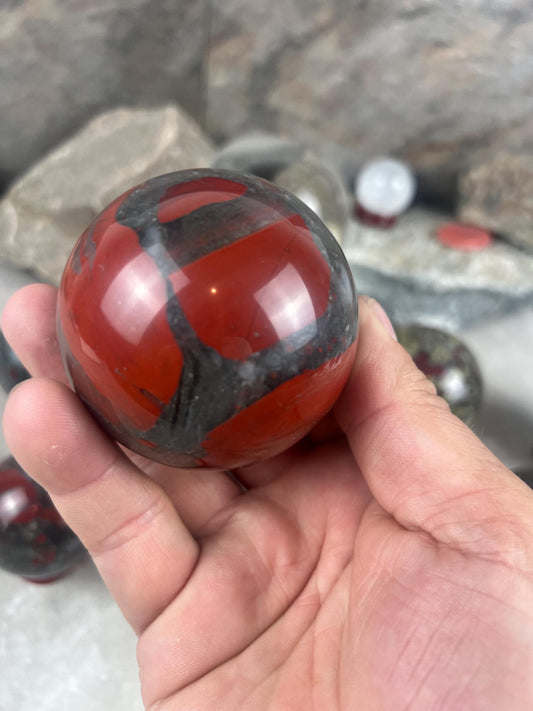Dragons Blood and Bloodstone highly polished Spheres Reflective Home Decor, Focus Aid