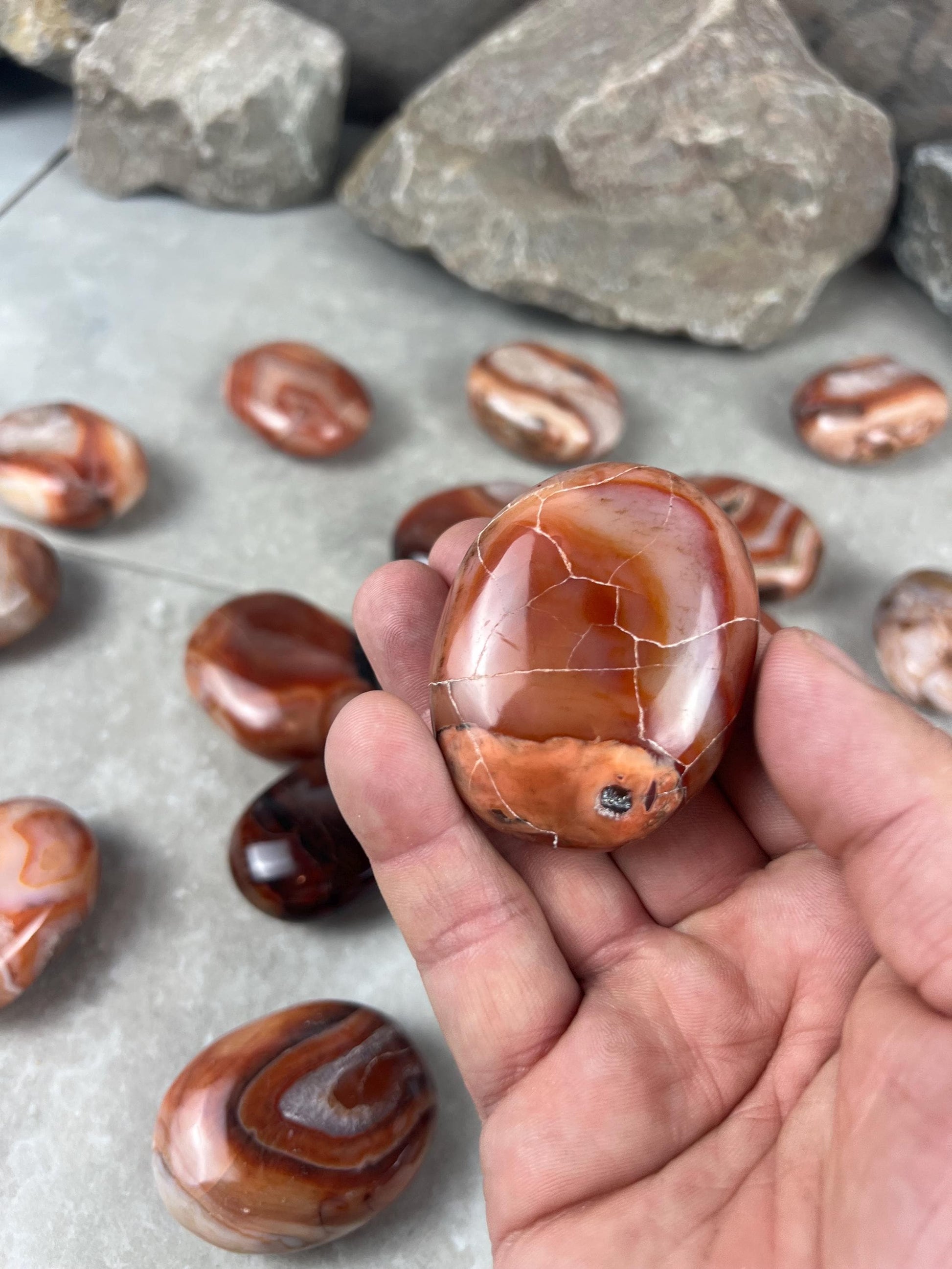 Red Jhama Agate Palm Stone: Anxiety Relief Healing Crystal
