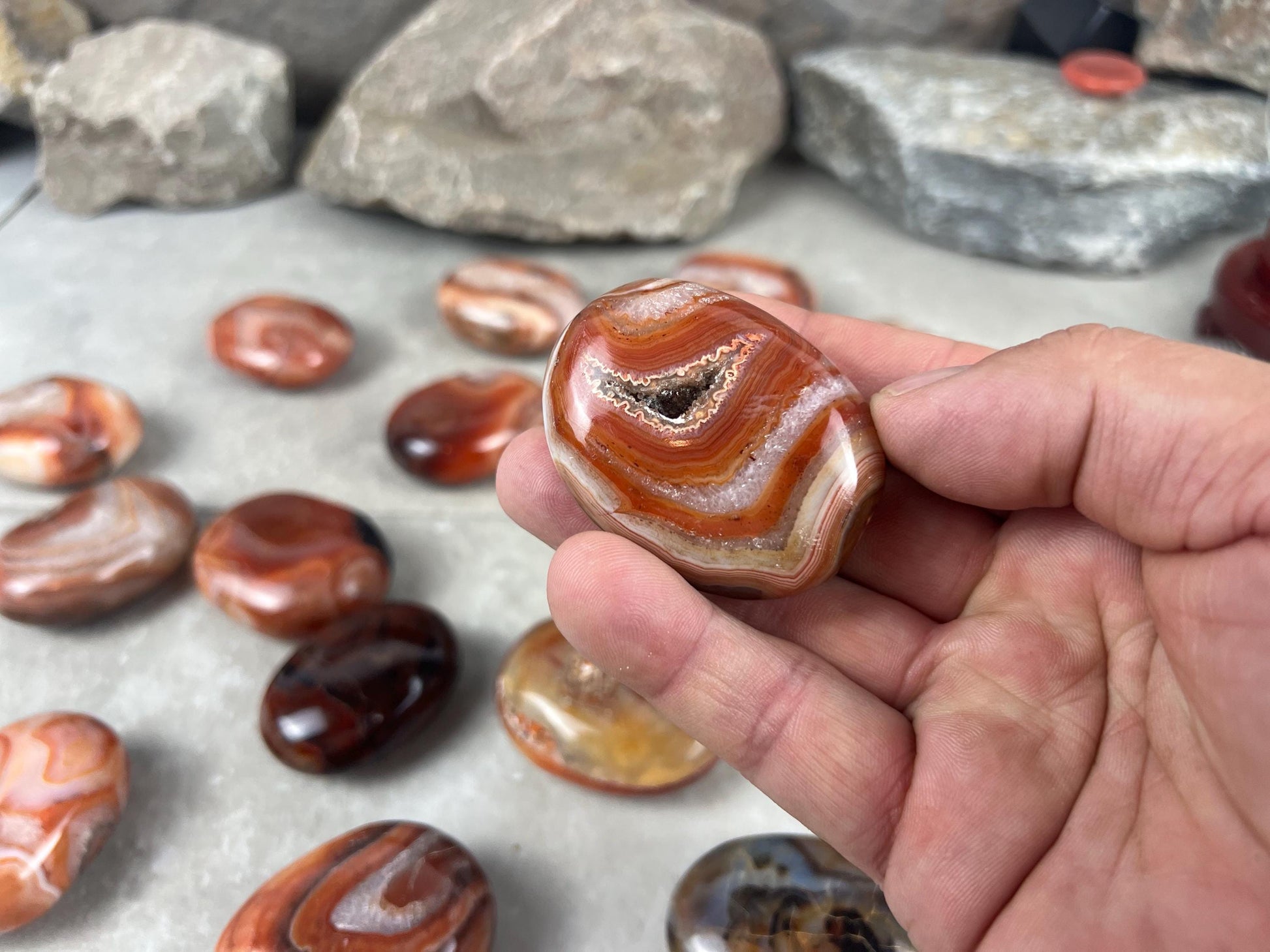 Red Jhama Agate Palm Stone: Anxiety Relief Healing Crystal