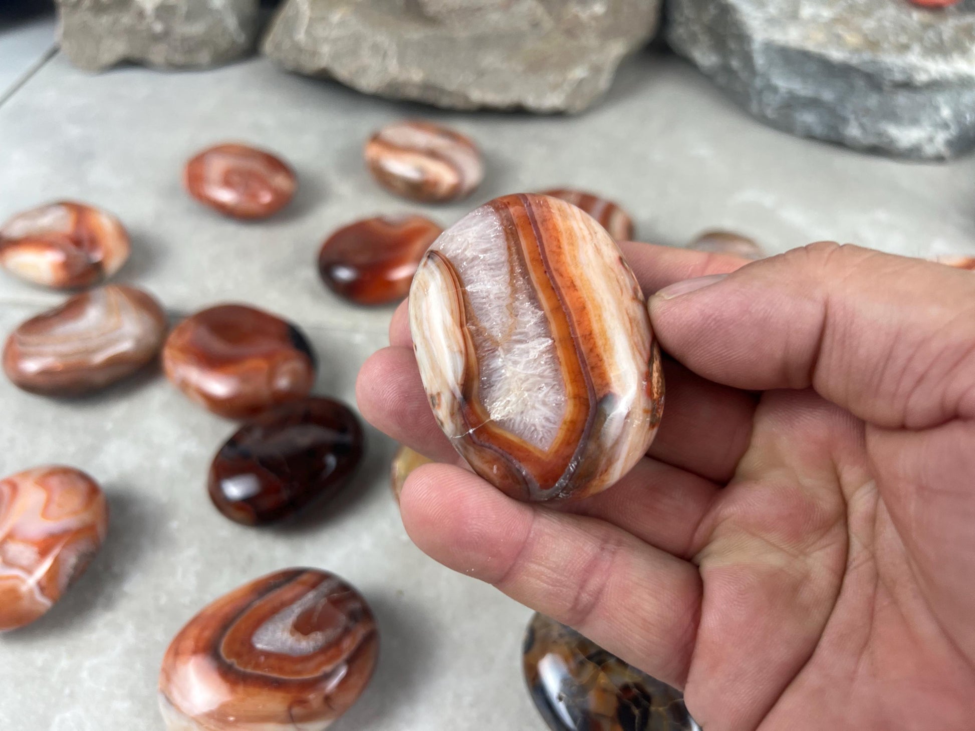 Red Jhama Agate Palm Stone: Anxiety Relief Healing Crystal