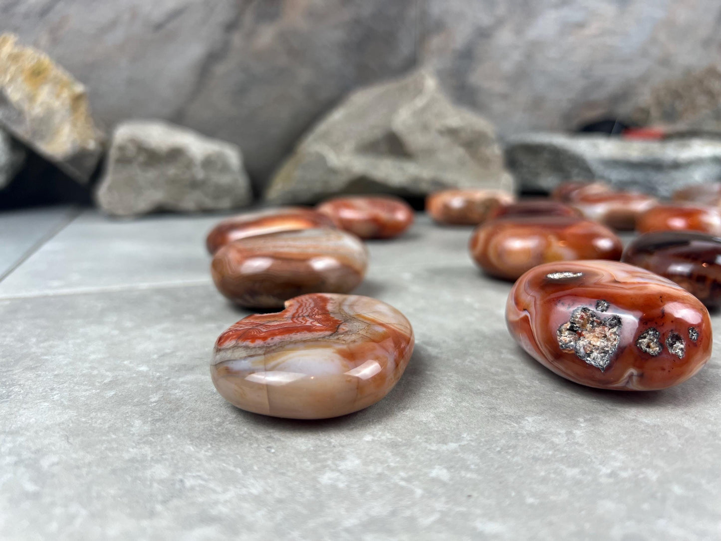 Red Jhama Agate Palm Stone: Anxiety Relief Healing Crystal