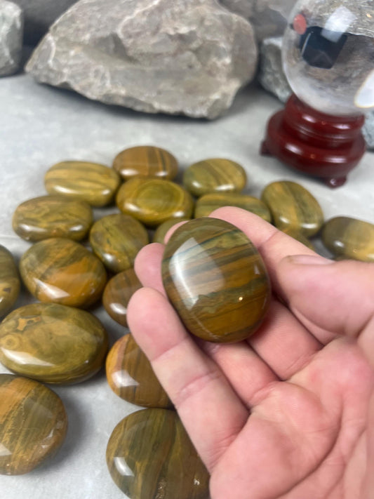 Madagascan Yellow Banded Ocean Jasper Palm Stone: Polished Worry Stone