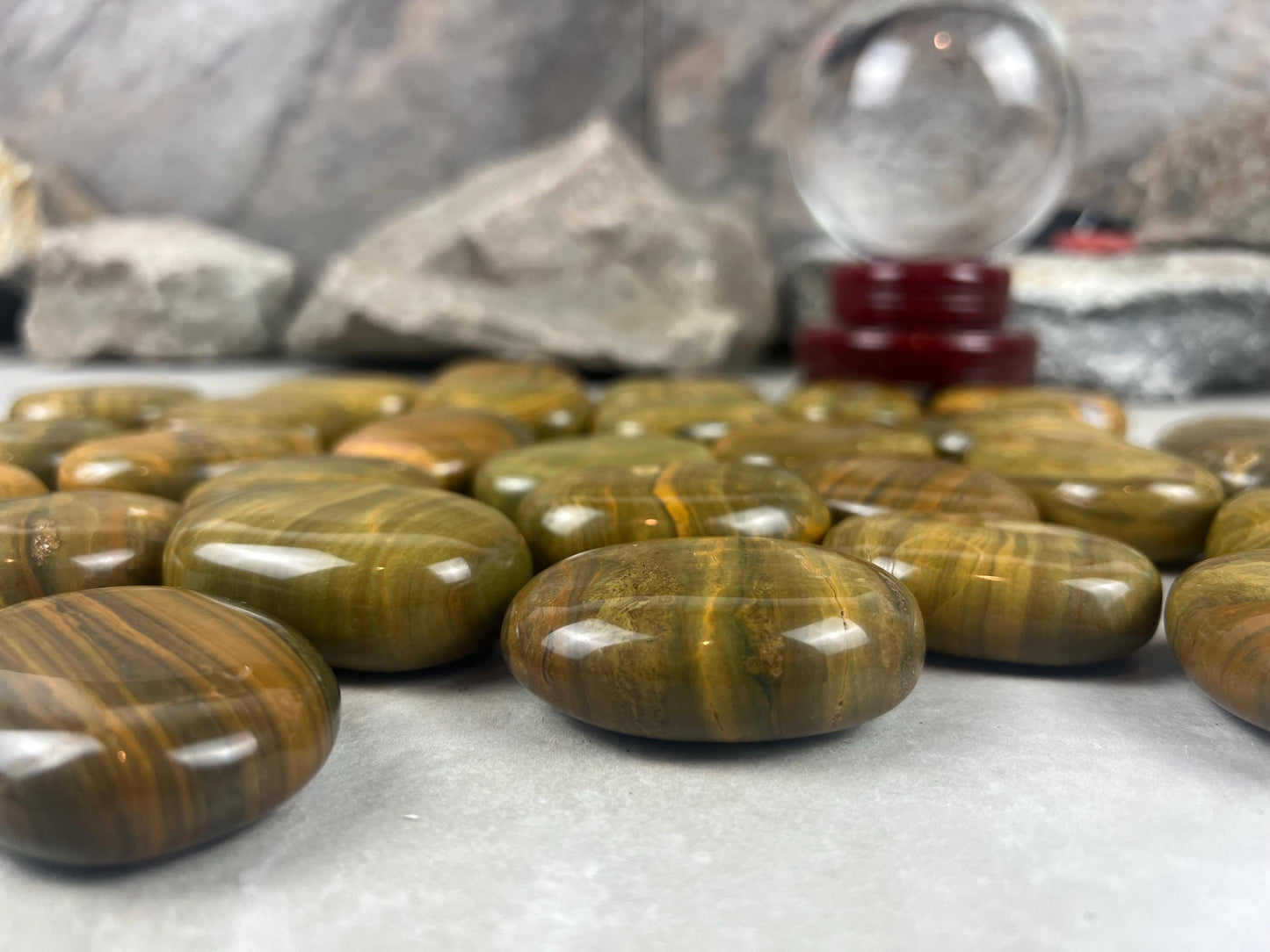 Madagascan Yellow Banded Ocean Jasper Palm Stone: Polished Worry Stone