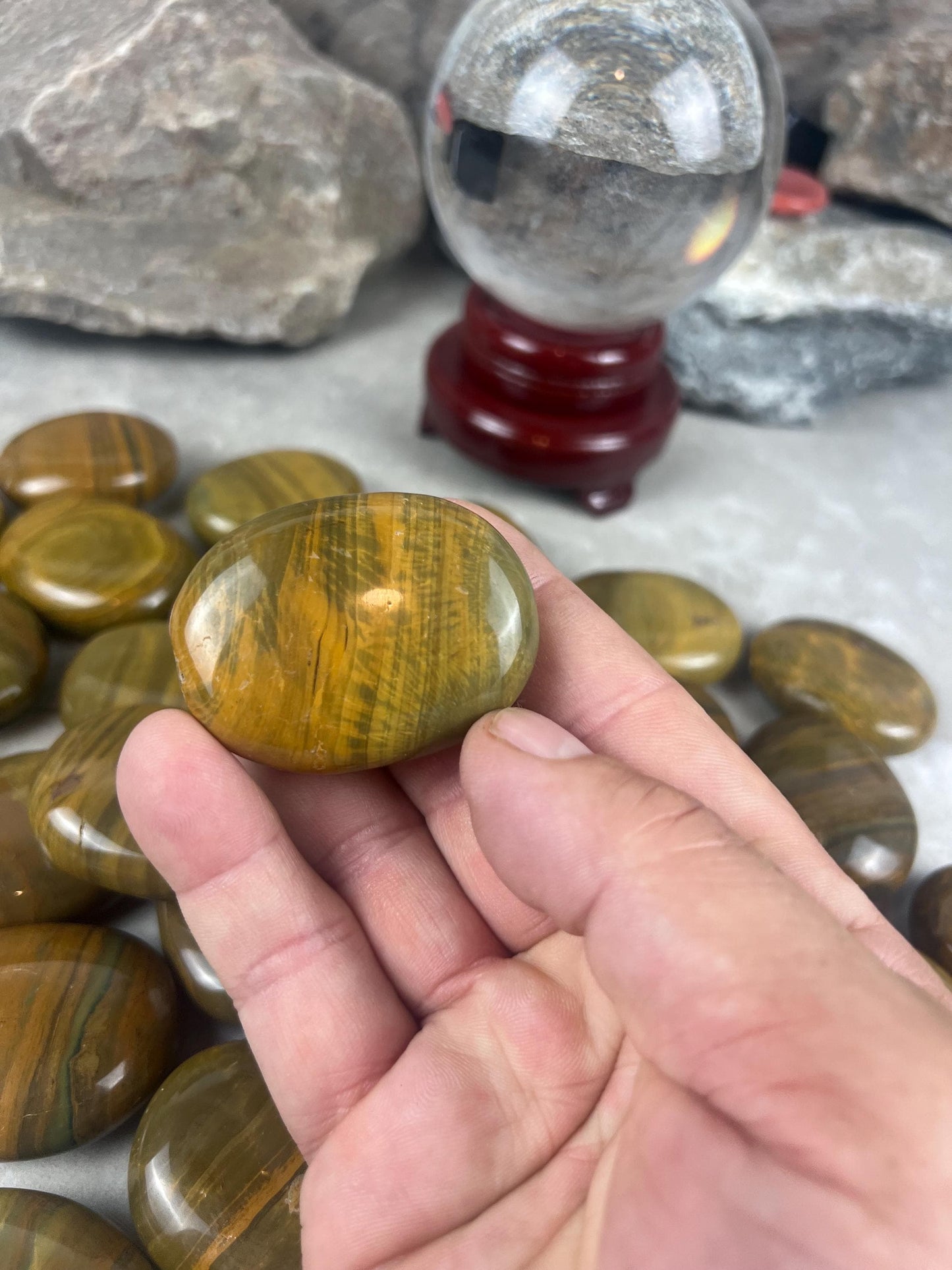 Madagascan Yellow Banded Ocean Jasper Palm Stone: Polished Worry Stone