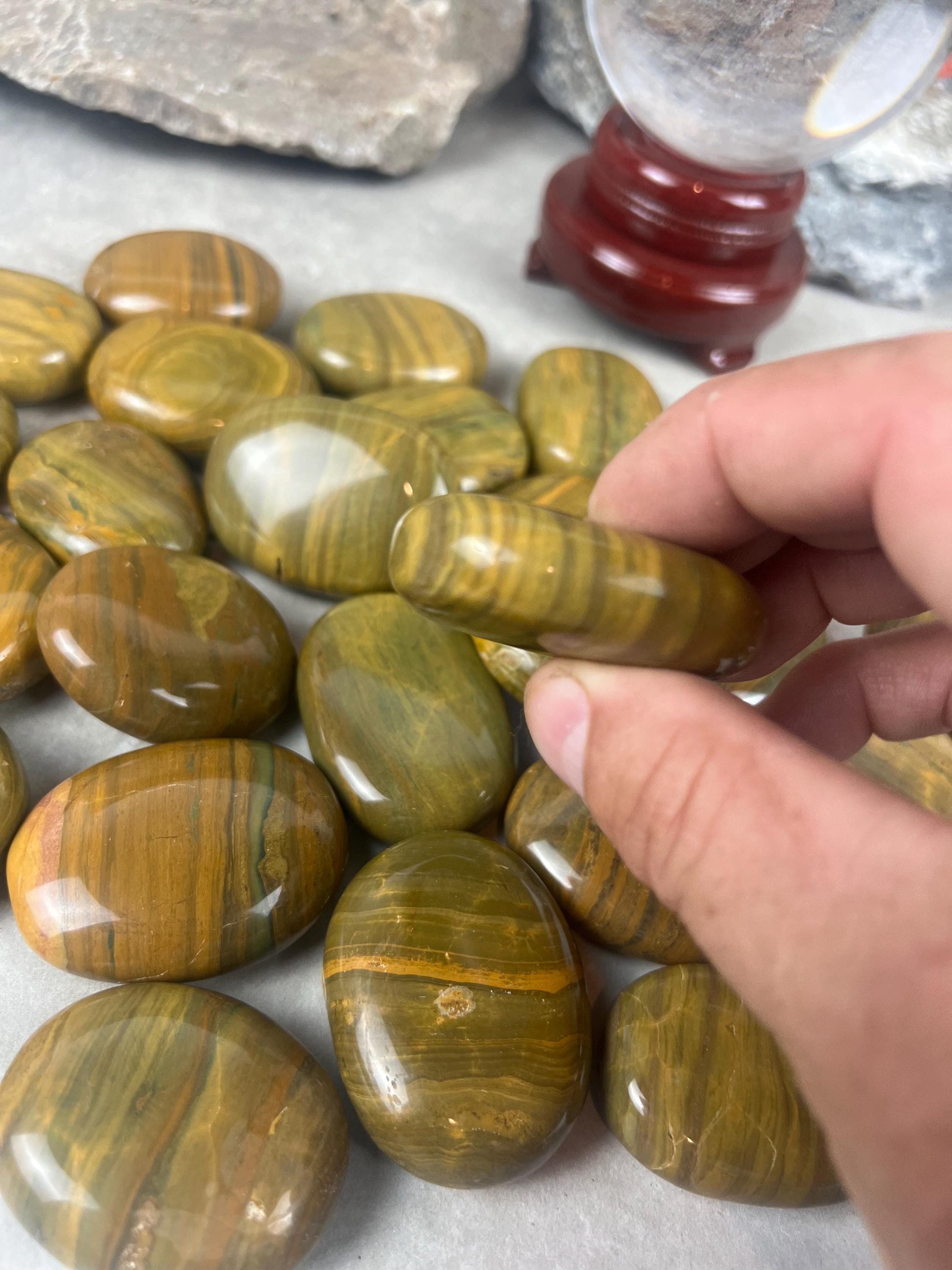 Madagascan Yellow Banded Ocean Jasper Palm Stone: Polished Worry Stone